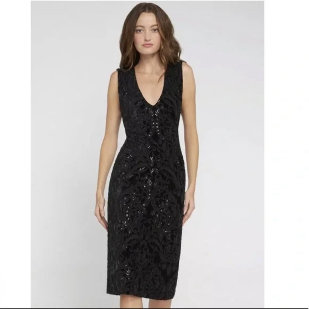 Alice + Olivia Black Sequin Midi Dress